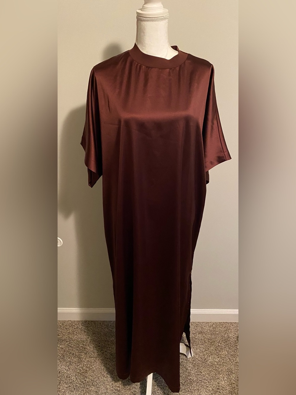 Elegant Satin Brown Maxi Dress by ASOS Design - Relaxed Fit US Size 12